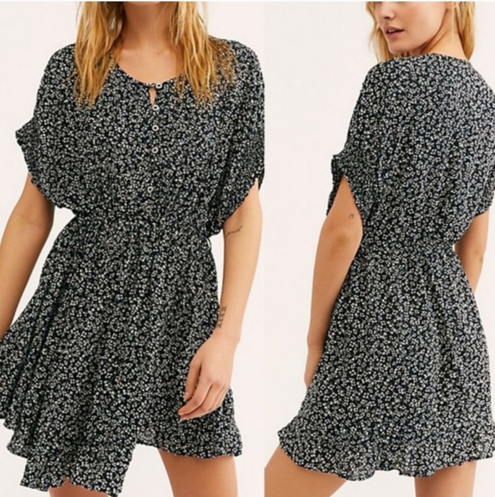 Free People Floral  Ruffles Mini Dress Large